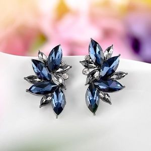 Blue & Gray Crystal Cluster Statement Stud Earrings
